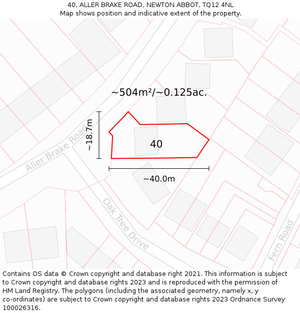 40, ALLER BRAKE ROAD, NEWTON ABBOT, TQ12 4NL: Plot and title map