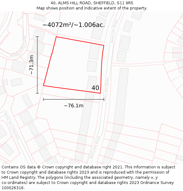 40, ALMS HILL ROAD, SHEFFIELD, S11 9RS: Plot and title map