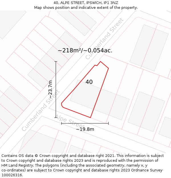 40, ALPE STREET, IPSWICH, IP1 3NZ: Plot and title map