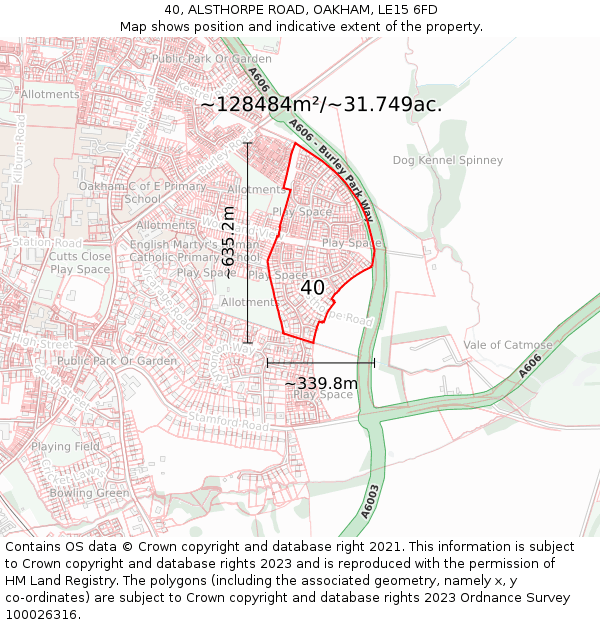 40, ALSTHORPE ROAD, OAKHAM, LE15 6FD: Plot and title map