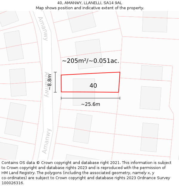 40, AMANWY, LLANELLI, SA14 9AL: Plot and title map