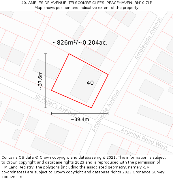 40, AMBLESIDE AVENUE, TELSCOMBE CLIFFS, PEACEHAVEN, BN10 7LP: Plot and title map