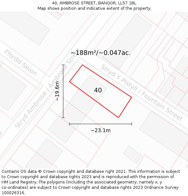 40, AMBROSE STREET, BANGOR, LL57 1BL: Plot and title map