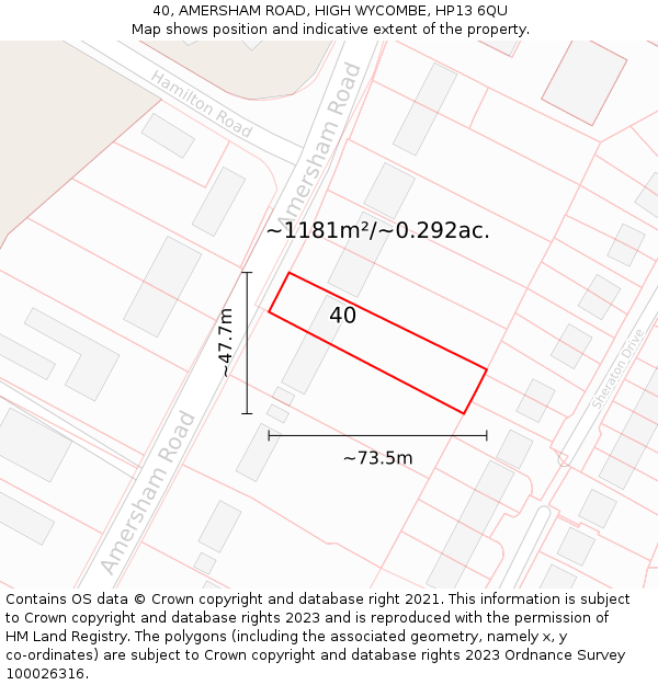 40, AMERSHAM ROAD, HIGH WYCOMBE, HP13 6QU: Plot and title map