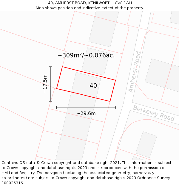 40, AMHERST ROAD, KENILWORTH, CV8 1AH: Plot and title map