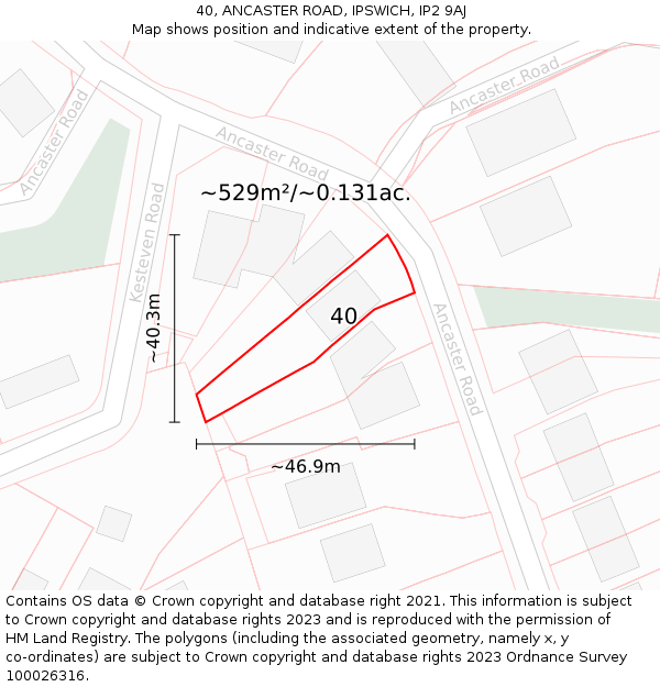 40, ANCASTER ROAD, IPSWICH, IP2 9AJ: Plot and title map