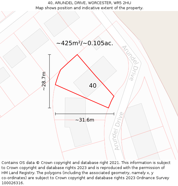 40, ARUNDEL DRIVE, WORCESTER, WR5 2HU: Plot and title map