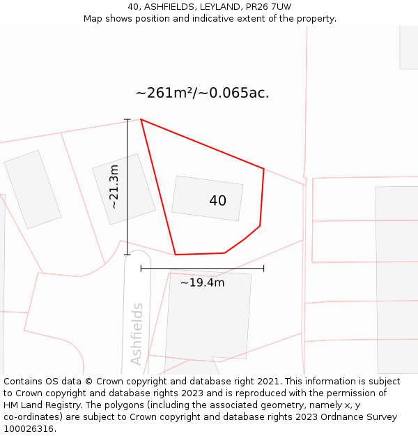 40, ASHFIELDS, LEYLAND, PR26 7UW: Plot and title map