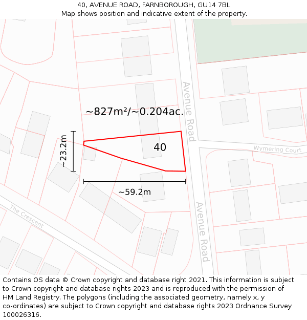 40, AVENUE ROAD, FARNBOROUGH, GU14 7BL: Plot and title map