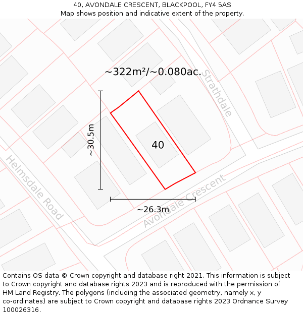 40, AVONDALE CRESCENT, BLACKPOOL, FY4 5AS: Plot and title map