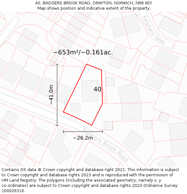 40, BADGERS BROOK ROAD, DRAYTON, NORWICH, NR8 6EY: Plot and title map