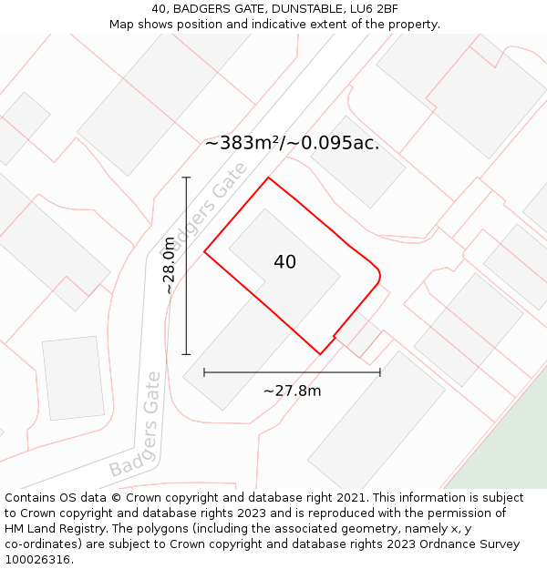 40, BADGERS GATE, DUNSTABLE, LU6 2BF: Plot and title map