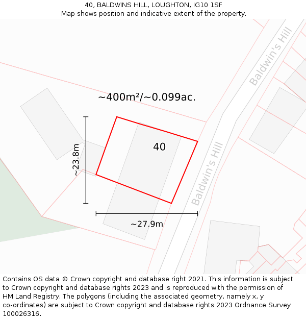 40, BALDWINS HILL, LOUGHTON, IG10 1SF: Plot and title map