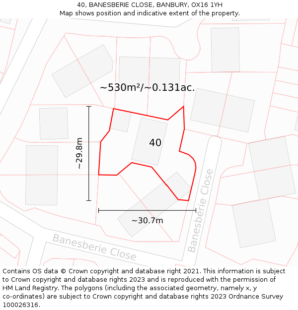 40, BANESBERIE CLOSE, BANBURY, OX16 1YH: Plot and title map