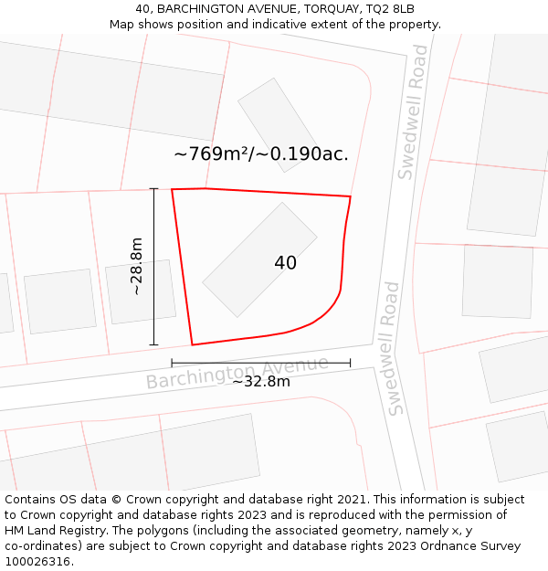 40, BARCHINGTON AVENUE, TORQUAY, TQ2 8LB: Plot and title map