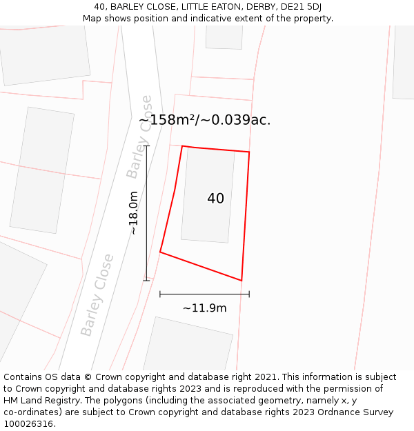 40, BARLEY CLOSE, LITTLE EATON, DERBY, DE21 5DJ: Plot and title map