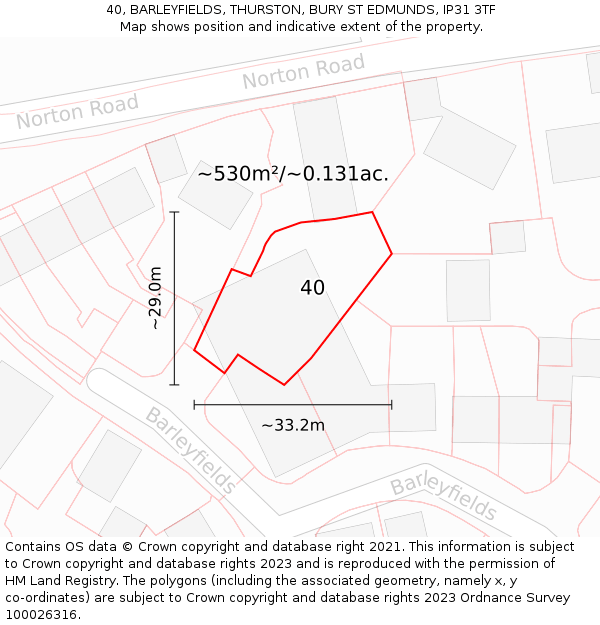 40, BARLEYFIELDS, THURSTON, BURY ST EDMUNDS, IP31 3TF: Plot and title map