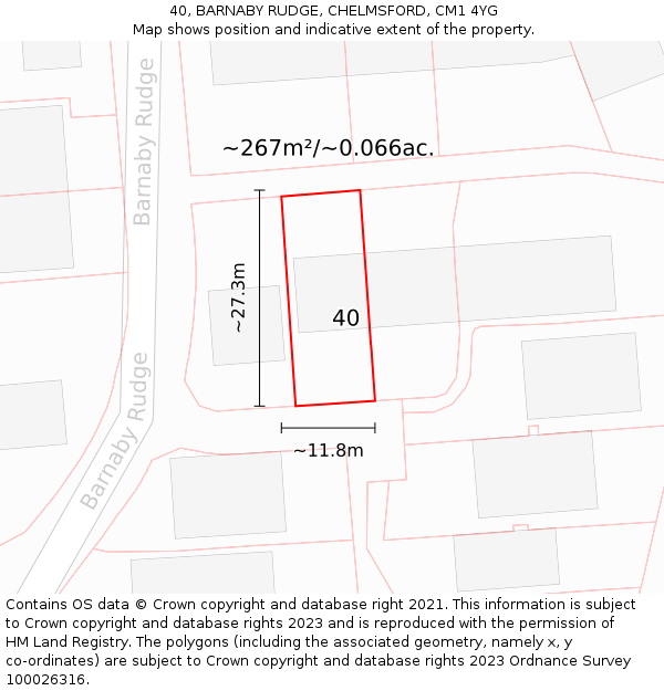 40, BARNABY RUDGE, CHELMSFORD, CM1 4YG: Plot and title map