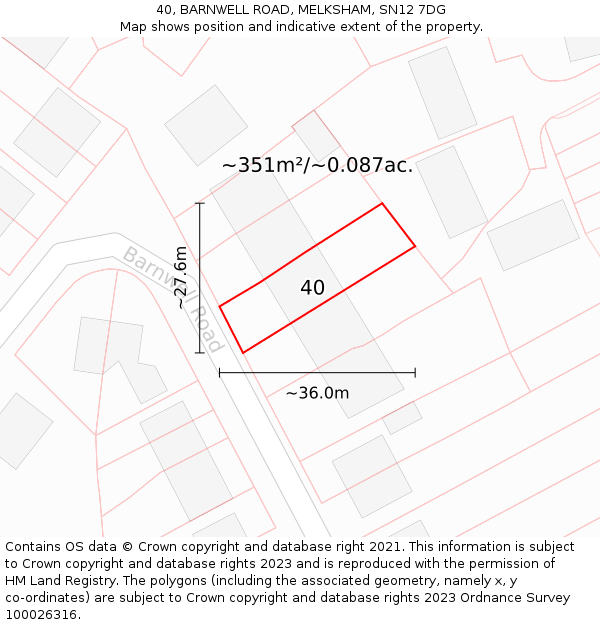 40, BARNWELL ROAD, MELKSHAM, SN12 7DG: Plot and title map