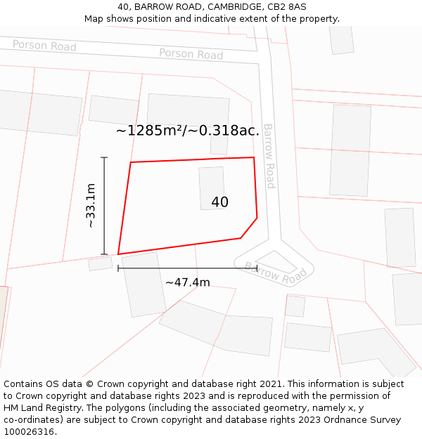 40, BARROW ROAD, CAMBRIDGE, CB2 8AS: Plot and title map