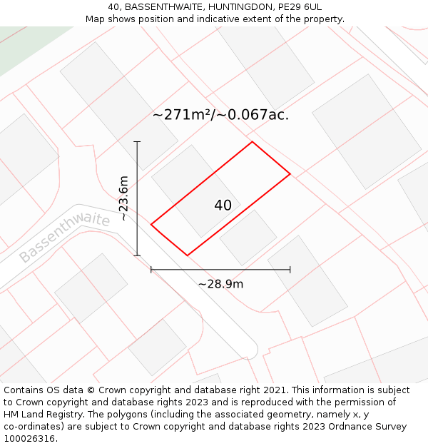 40, BASSENTHWAITE, HUNTINGDON, PE29 6UL: Plot and title map