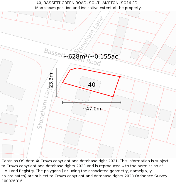 40, BASSETT GREEN ROAD, SOUTHAMPTON, SO16 3DH: Plot and title map