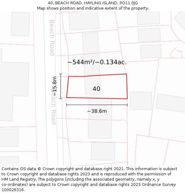 40, BEACH ROAD, HAYLING ISLAND, PO11 0JG: Plot and title map