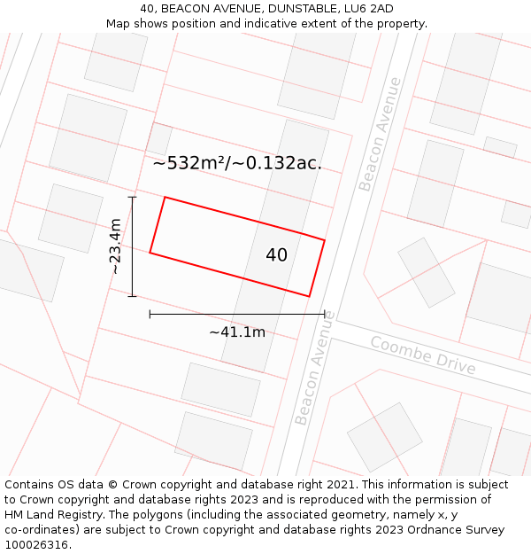 40, BEACON AVENUE, DUNSTABLE, LU6 2AD: Plot and title map