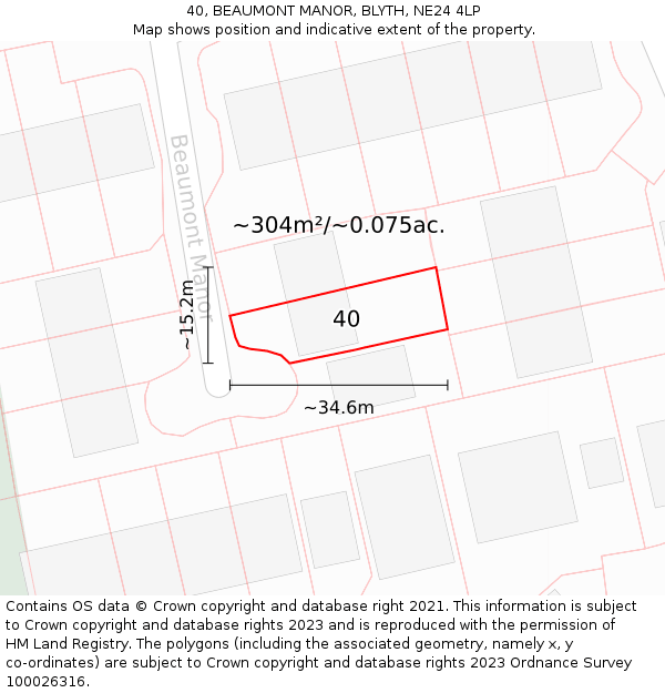 40, BEAUMONT MANOR, BLYTH, NE24 4LP: Plot and title map