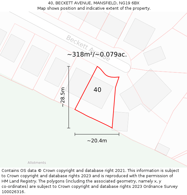 40, BECKETT AVENUE, MANSFIELD, NG19 6BX: Plot and title map