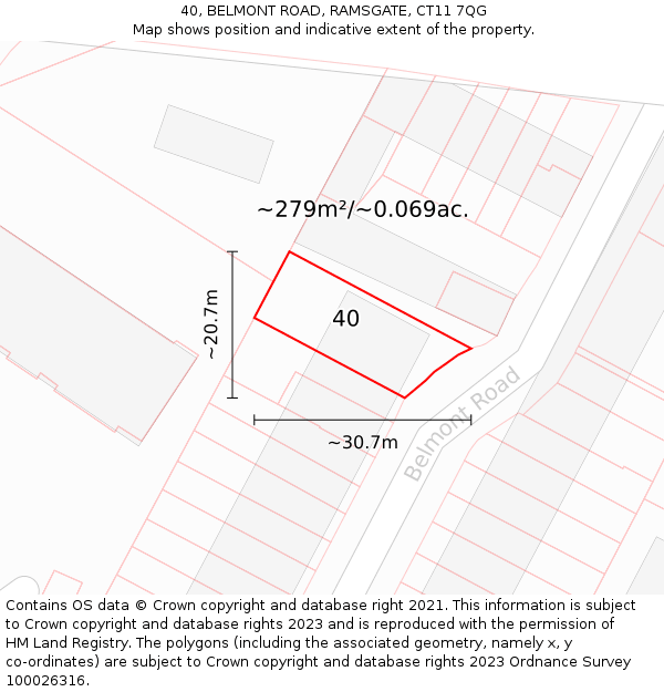 40, BELMONT ROAD, RAMSGATE, CT11 7QG: Plot and title map