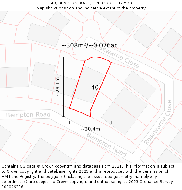 40, BEMPTON ROAD, LIVERPOOL, L17 5BB: Plot and title map