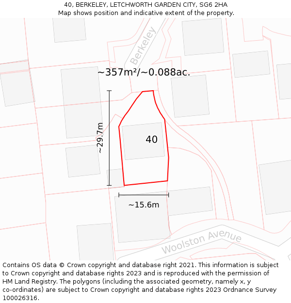 40, BERKELEY, LETCHWORTH GARDEN CITY, SG6 2HA: Plot and title map