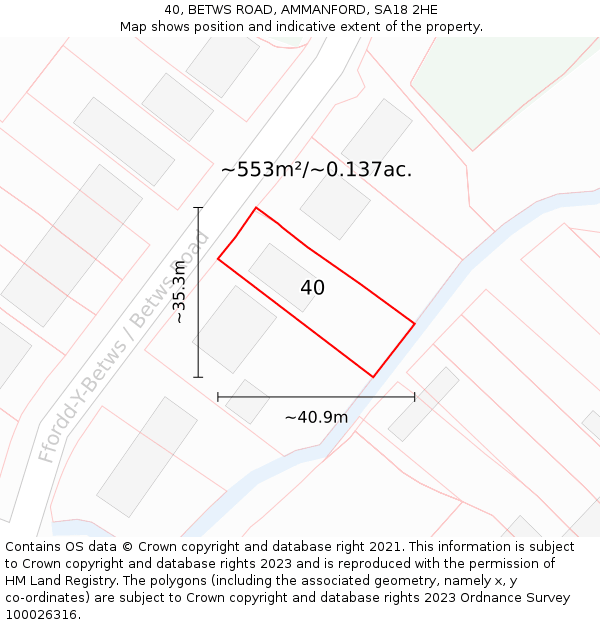 40, BETWS ROAD, AMMANFORD, SA18 2HE: Plot and title map