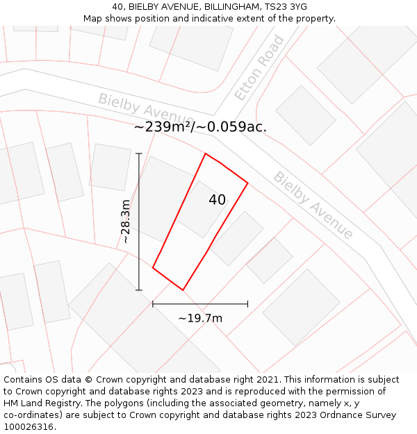 40, BIELBY AVENUE, BILLINGHAM, TS23 3YG: Plot and title map