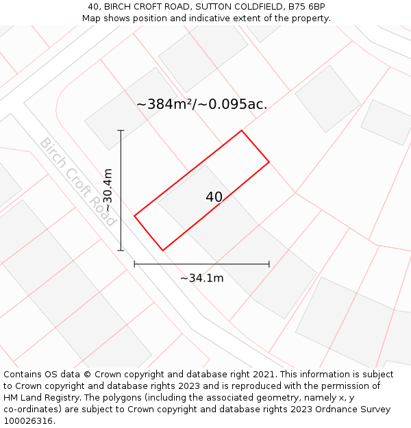 40, BIRCH CROFT ROAD, SUTTON COLDFIELD, B75 6BP: Plot and title map