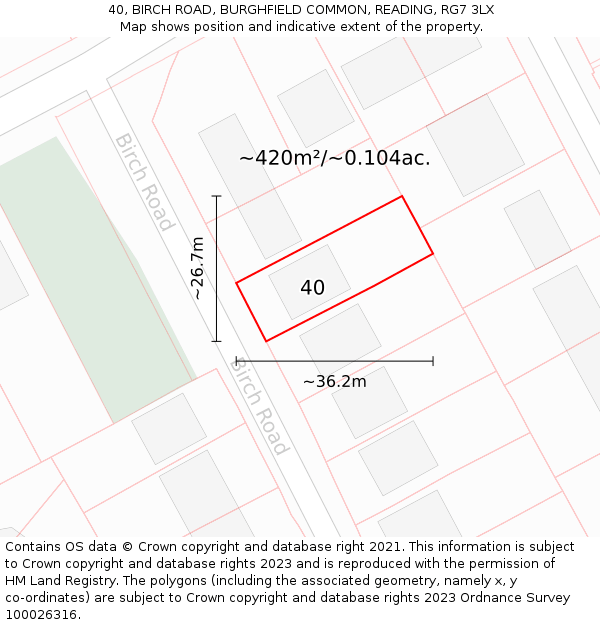 40, BIRCH ROAD, BURGHFIELD COMMON, READING, RG7 3LX: Plot and title map