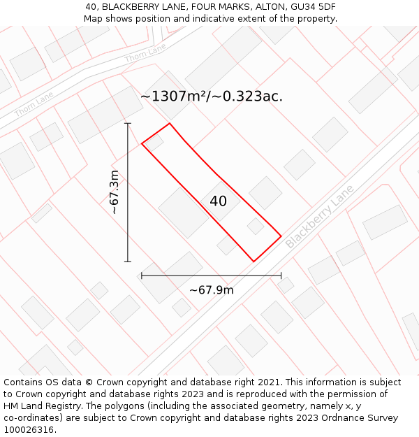 40, BLACKBERRY LANE, FOUR MARKS, ALTON, GU34 5DF: Plot and title map