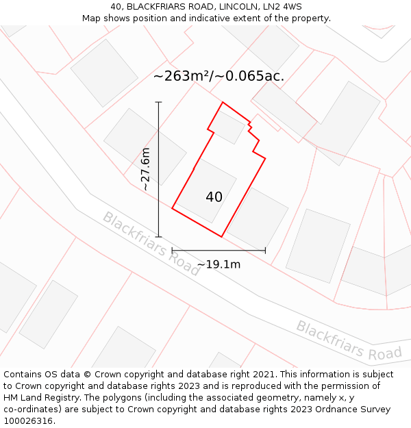 40, BLACKFRIARS ROAD, LINCOLN, LN2 4WS: Plot and title map