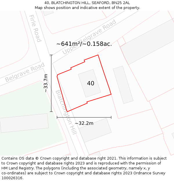 40, BLATCHINGTON HILL, SEAFORD, BN25 2AL: Plot and title map