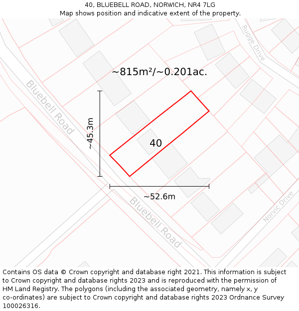 40, BLUEBELL ROAD, NORWICH, NR4 7LG: Plot and title map