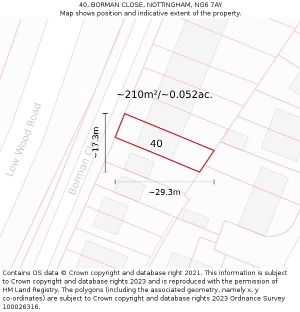 40, BORMAN CLOSE, NOTTINGHAM, NG6 7AY: Plot and title map