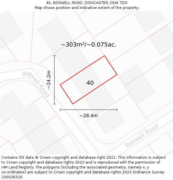 40, BOSWELL ROAD, DONCASTER, DN4 7DD: Plot and title map