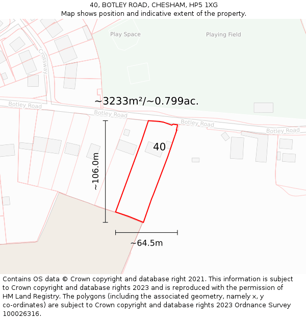 40, BOTLEY ROAD, CHESHAM, HP5 1XG: Plot and title map
