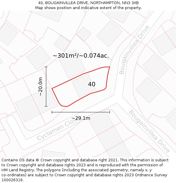 40, BOUGAINVILLEA DRIVE, NORTHAMPTON, NN3 3XB: Plot and title map