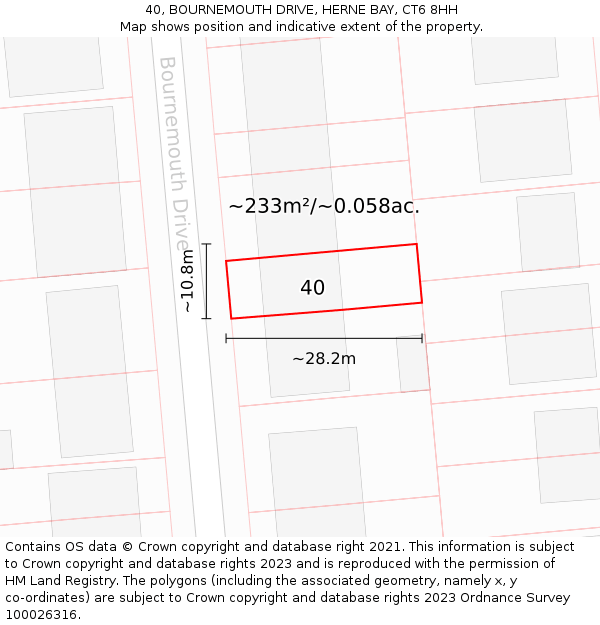 40, BOURNEMOUTH DRIVE, HERNE BAY, CT6 8HH: Plot and title map