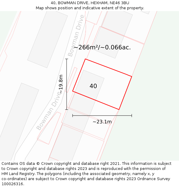 40, BOWMAN DRIVE, HEXHAM, NE46 3BU: Plot and title map