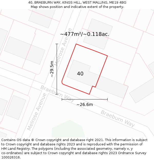 40, BRAEBURN WAY, KINGS HILL, WEST MALLING, ME19 4BG: Plot and title map