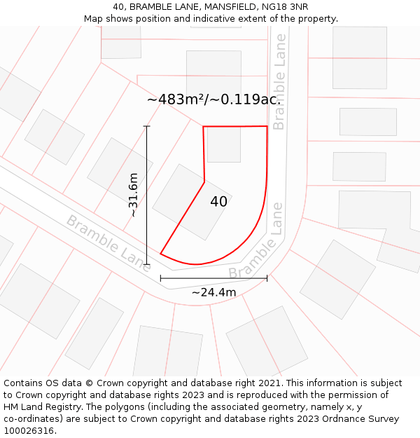 40, BRAMBLE LANE, MANSFIELD, NG18 3NR: Plot and title map