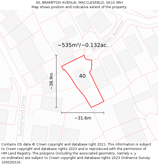 40, BRAMPTON AVENUE, MACCLESFIELD, SK10 3RH: Plot and title map